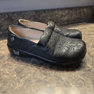 Alegria Clog Women Size 8.5-9 US 39 EU Black Floral Embellished Cottage Shoes